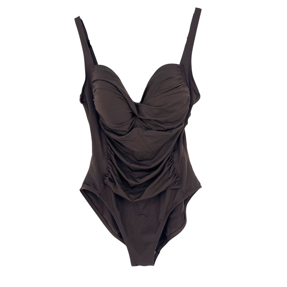 La Blanca Rod Beattie Brown Ruched Twist Front OnePiece Swimsuit 14 Beach Resort